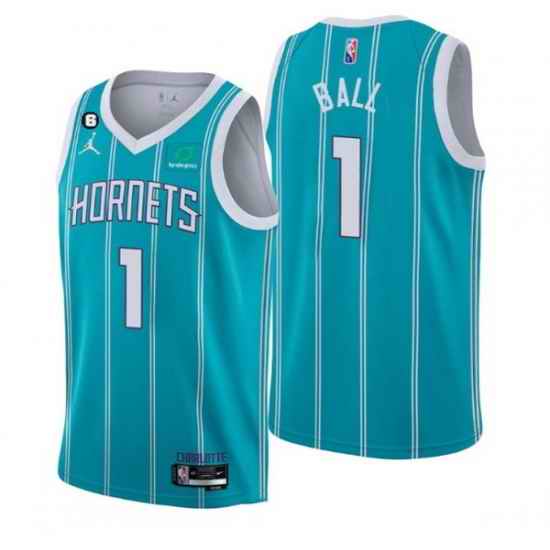 Men Charlotte Hornets 1 LaMelo Ball 2022 23 Icon Edition No 6 Patch Stitched Basketball Jersey